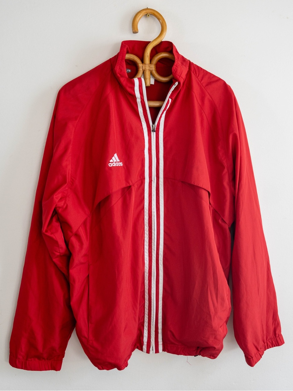 Vintage Adidas Red Windbreaker Track Jacket Retro Athletic Zip Up Oversized